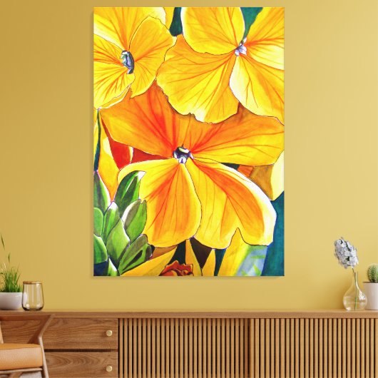 Gele bloemenbloem waterverf canvas afdruk (Insitu (Woonkamer))