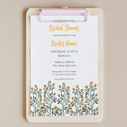 Gele Bloemenbloesem Bruidsdouche uitnodiging