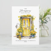 Gele bloemendeur We hebben verplaatst Foto Verplaa Aankondiging (Staand voorkant)