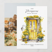 Gele bloemendeur We hebben verplaatst Foto Verplaa Aankondiging (Voorkant / Achterkant)