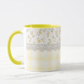 Gele bloemengingham pastel kant boerderijthee mok