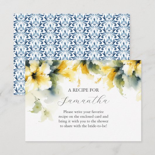 Gele bloemenhibiscus recept voor de bruid informatiekaartje (Voorkant / Achterkant)