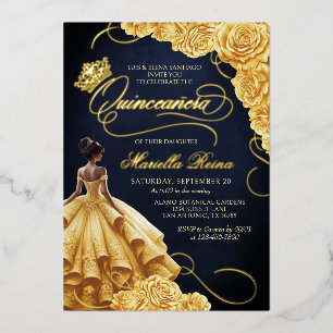 Gele bloemenjurk Quinceañera Folie Uitnodiging