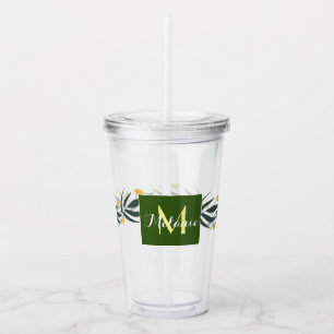 Gele bloemenkrans initiële monogram naam acryl drinkbeker