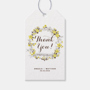 Gele Bloemenkrans Trouwen Dank u Gift Label Cadeaulabel