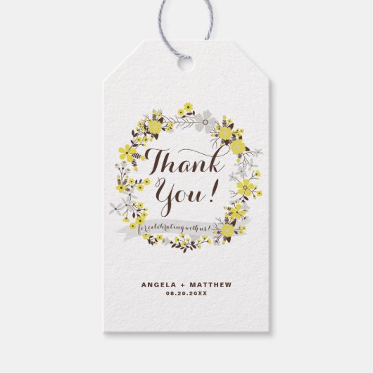 Gele Bloemenkrans Trouwen Dank u Gift Label Cadeaulabel (Voorkant)