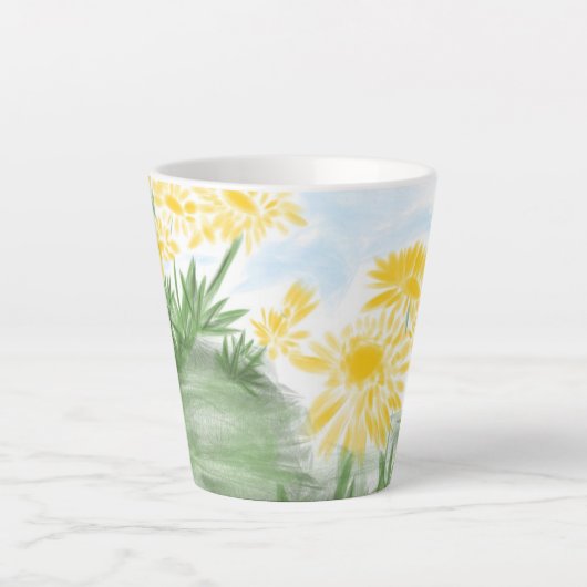 Gele bloemenmok latte mok (Voorkant)