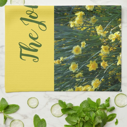 Gele bloemennarcissen theedoek (Gevouwen)
