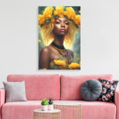 Gele bloementuin canvas afdruk (Insitu (Woonkamer))