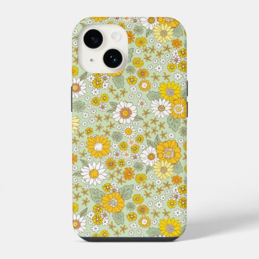 Gele bloementuinpatroon iPhone hoesje (Achterkant)