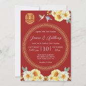 Gele bloemenvogel elegante rode Chinese bruiloft Kaart (Voorkant)