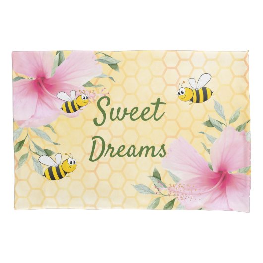 Gele bloemige bijen zoete dromen honingraat kussensloop (Voorkant)