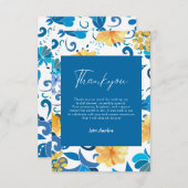 Gele bloemige blauwe Italiaanse bruidsdouche  Bedankkaart (Voorkant / Achterkant)