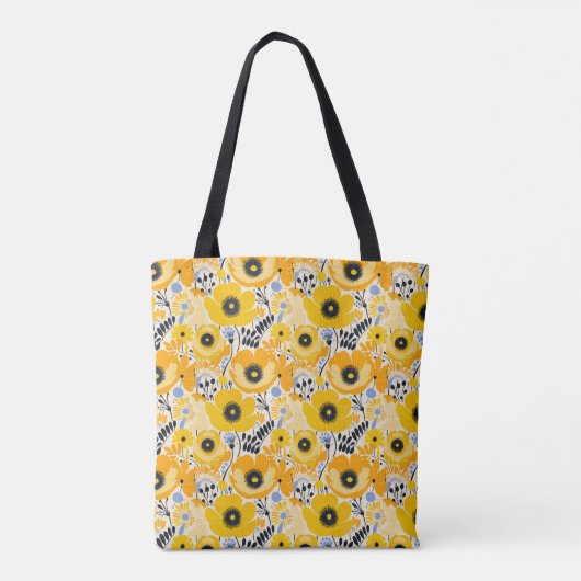 Gele bloemige boodschappentas tote bag (Achterkant)
