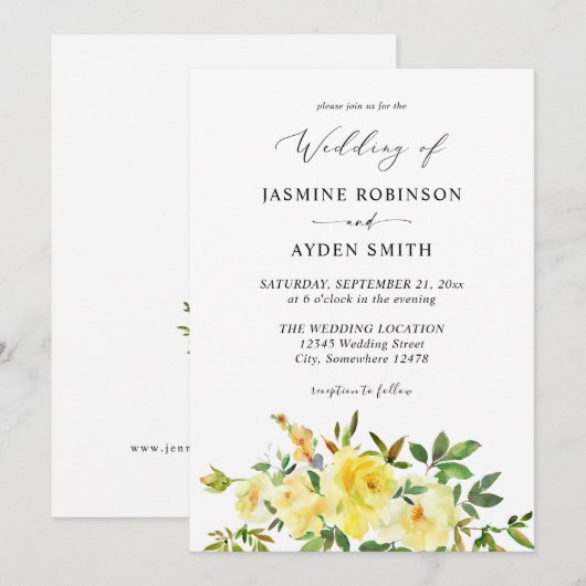 Gele bloemige bruiloft kaart (Voorkant / Achterkant)