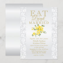 Gele Bloemige Eet, Drink en Wees Getrouwd Uitnodig