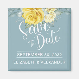 Gele bloemige foto's bruiloft, behalve de datum magneet