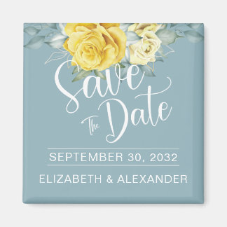 Gele bloemige foto's bruiloft, behalve de datum magneet