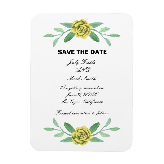 Gele bloemige groene bladplant Save The Date Magneet (Verticaal)