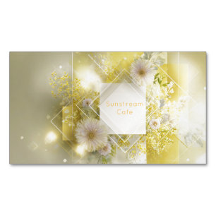 Gele Bloemige Mimosa Geometrische Diamant Frame Magnetisch Visitekaartje