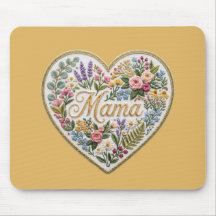 Gele bloemige namaakborduurhart mama