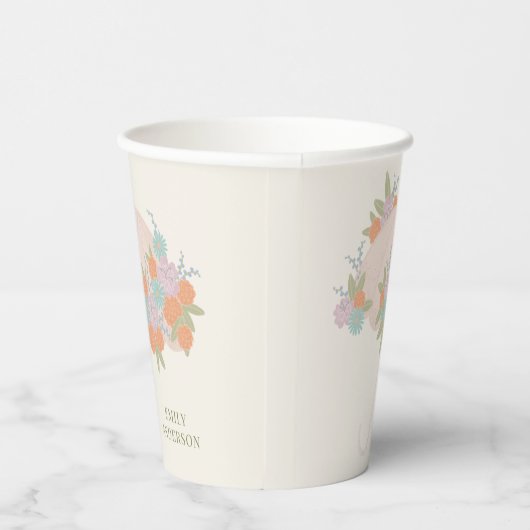 Gele bloemige paraplu kleurrijk Baby shower Papieren Bekers (Rechts)