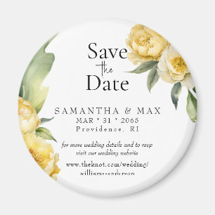 Gele bloemige ronde 'Save the Date' bruiloft Magneet