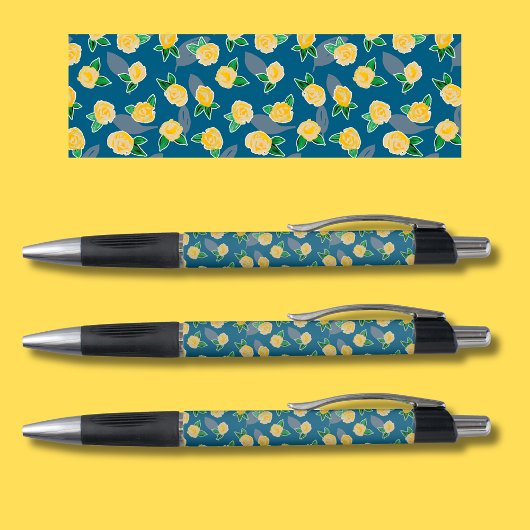 Gele bloemige roos patroon pen