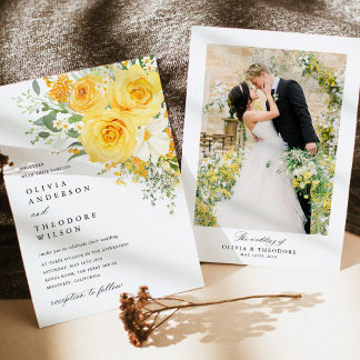 Gele bloemige rozen trouwfoto achtergrond kaart