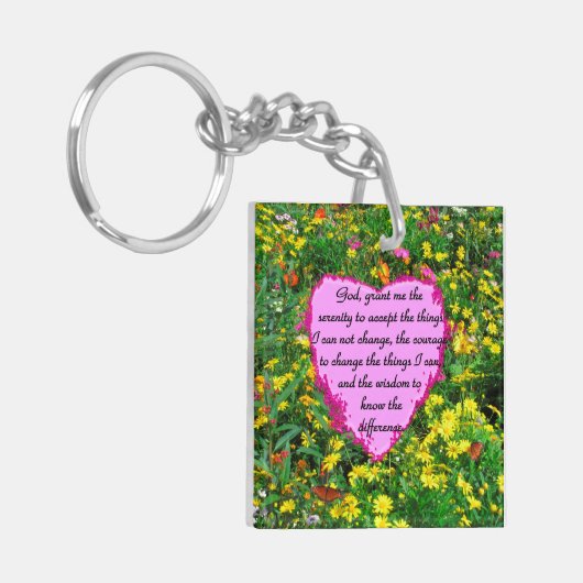 GELE BLOEMIGE SERENITEIT GEBEDSFOTO SLEUTELHANGER (Voorkant Links)