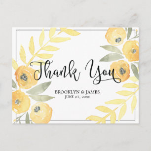Gele bloemige trouw-hartelijkdankkaartjes briefkaart