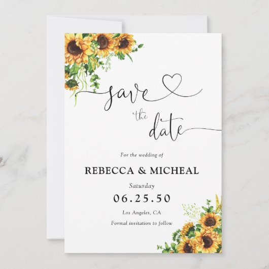 Gele bloemige trouwkaart 'Save The Date' Save The Date (Voorkant)