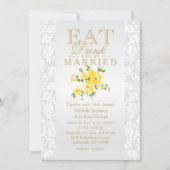 Gele bloemige uitnodiging om te eten, drinken en t (Voorkant)