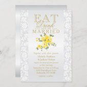 Gele bloemige uitnodiging om te eten, drinken en t (Voorkant / Achterkant)