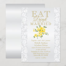 Gele bloemige uitnodiging om te eten, drinken en t