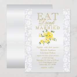 Gele bloemige uitnodiging om te eten, drinken en t