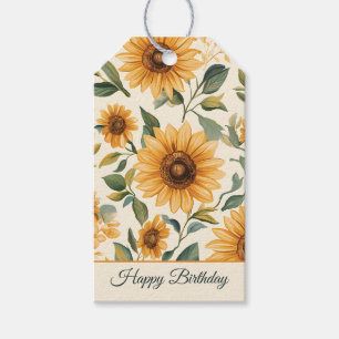 Gele bloemige zonnebloemen cadeaulabel