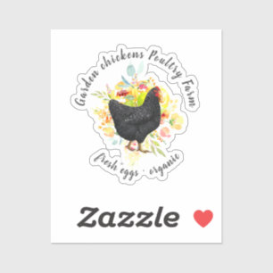 gele bloemige zwarte kip boerderij sticker