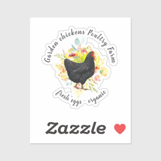 gele bloemige zwarte kip boerderij sticker (Vel)