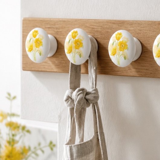 Gele bloemkeramische knop