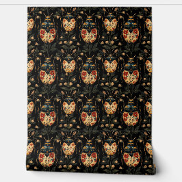  Gele Bloemkevers Zwart Art Deco Craft Behang