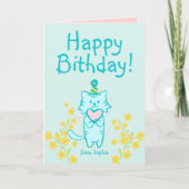 Gele bloemkool & blauwe kat met Pet & hartdag Kaart (Voorkant)