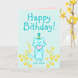 Gele bloemkool & blauwe kat met Pet & hartdag Kaart