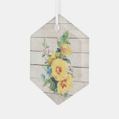 Gele bloemkool op Faux Weathered Wood Glas Ornament (Voorkant links)