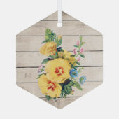 Gele bloemkool op Faux Weathered Wood Glas Ornament (Achterkant)