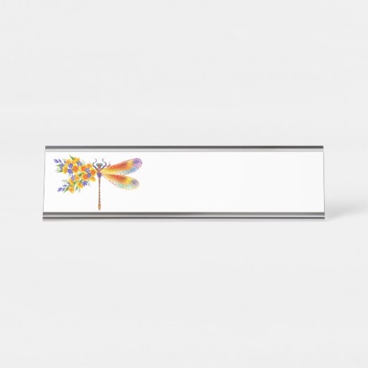 gele bloemlibel bureau naambordje (Voorkant)