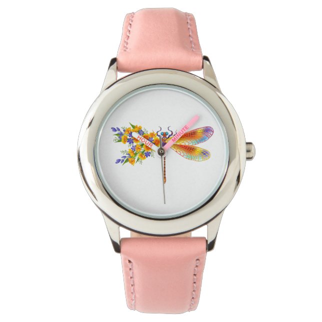 gele bloemlibel horloge (Voorkant)