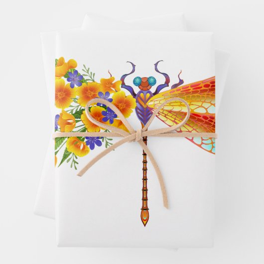 gele bloemlibel inpakpapier vel (In situ)