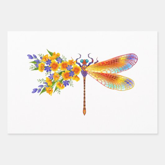 gele bloemlibel inpakpapier vel (Voorkant)