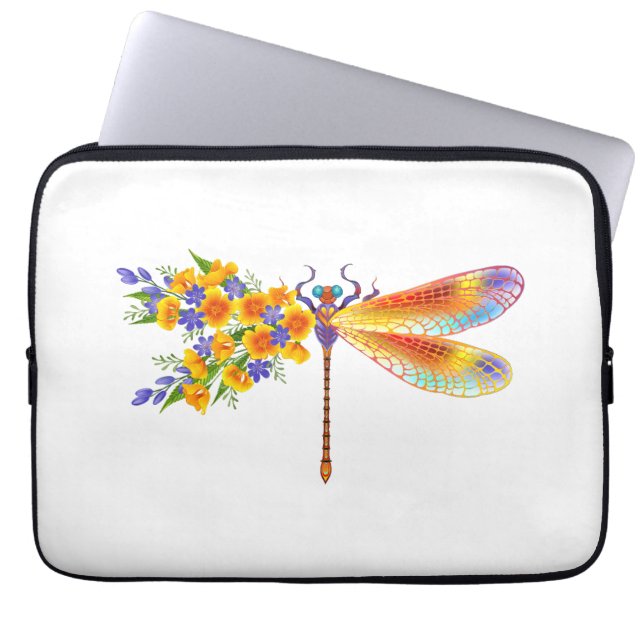 gele bloemlibel laptop sleeve (Voorkant)